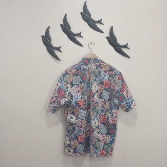 Vintage Reyn Spooner Reverse Print Patriotic 1999 Hawaiian Shirt ~ L - Picture 2 of 8